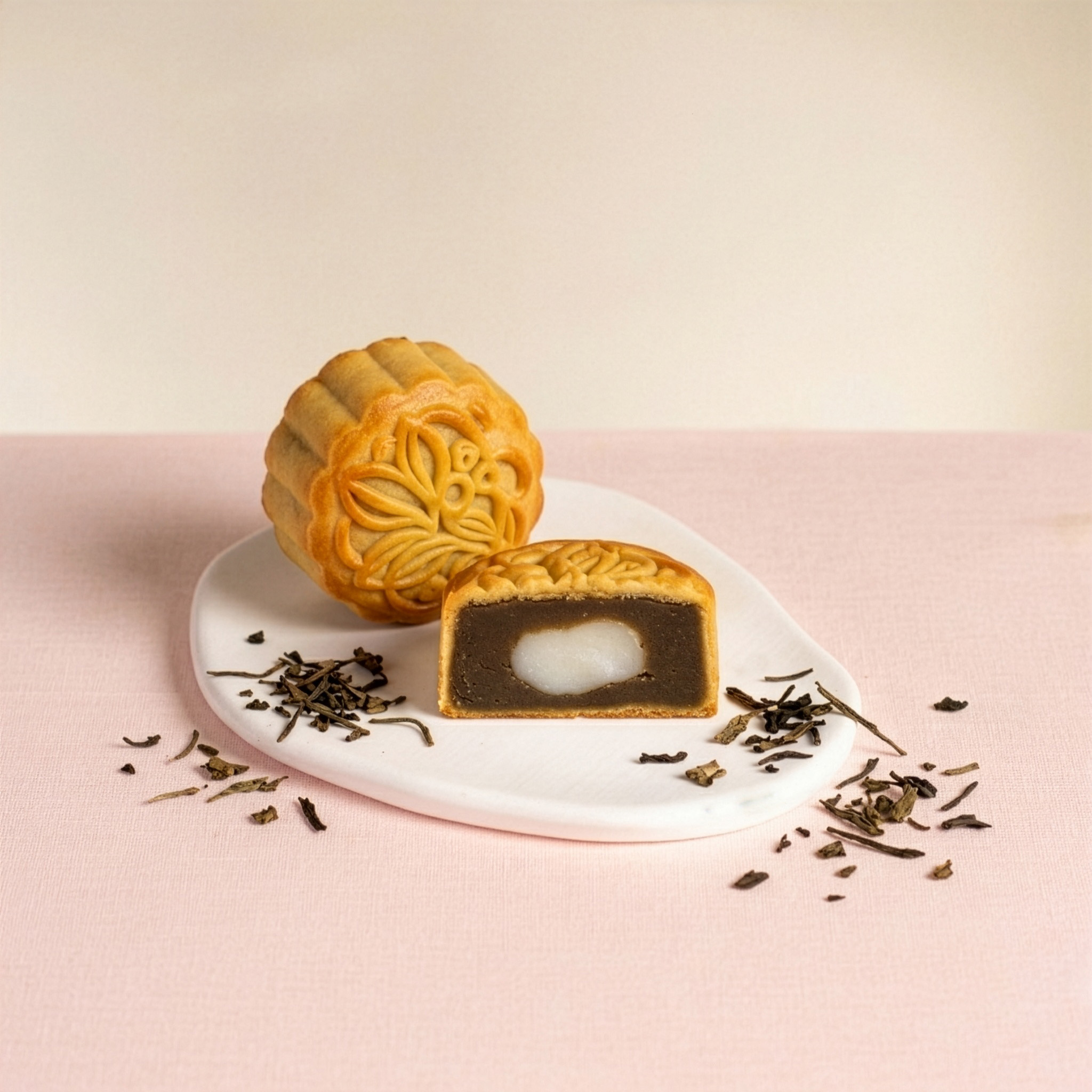 Mini Hojicha Custard Moocake with Mochi